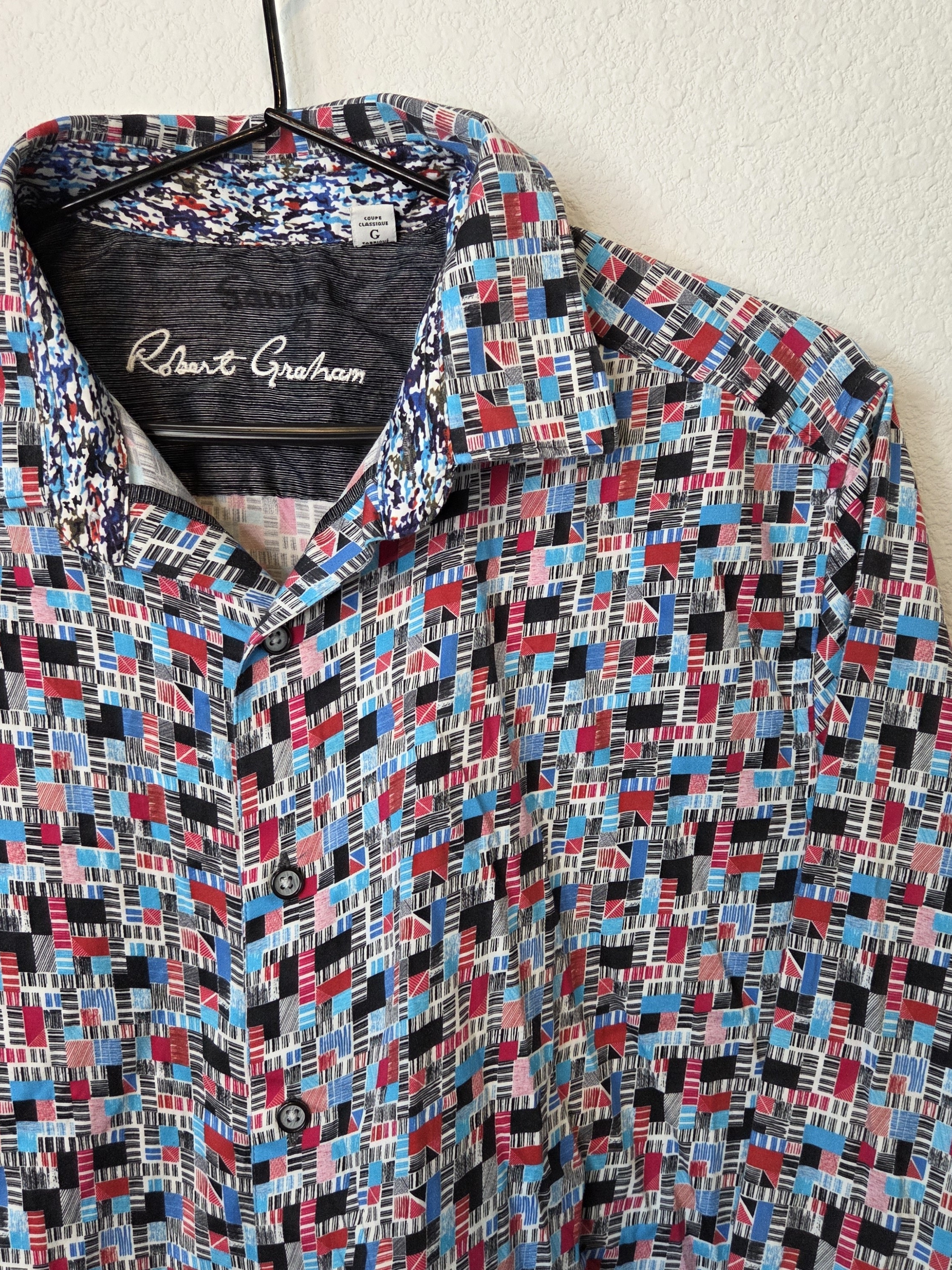 Robert Graham Multicolor Geometric Button-Down Shirt, Size L - Blue/Red/Black